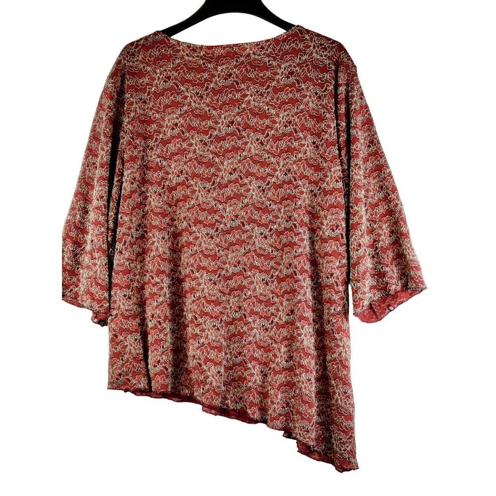 Shimmery Tunic Blouse 2X Burnt-Red Glitter Silver-Grey Flower Party Formal
